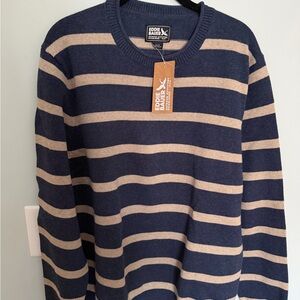 Men's Navy and Beige Striped Crewneck Sweater L Eddie Bauer NWT 95.00